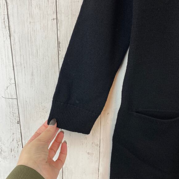 J. Crew Black Merino Wool 3/4 Sleeve Pocket Tunic Sweater C8696 Size Small - Picture 2 of 10